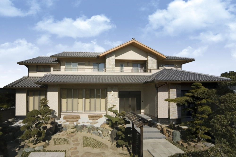 Biệt thự 2 tầng mái nhật ngói xanh fuji thanh lịch