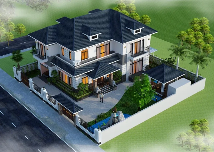 Giải pháp rộng rãi với biệt thự 2 tầng mái thái 5 phòng ngủ