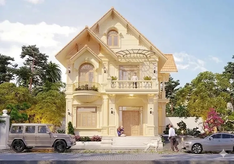 Kiểu biệt thự mái thái mặt tiền rộng bề thế nổi bật