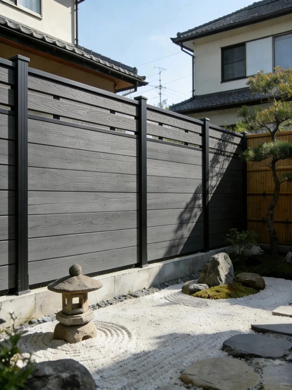 Hàng rào sắt hộp sơn tĩnh điện cho nhà mái nhật hiện đại