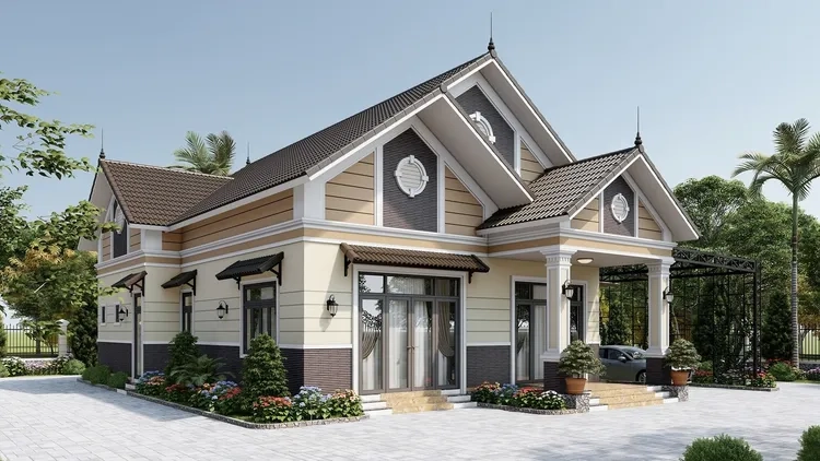 Nét tinh tế trong mặt tiền nhà cấp 4 mái thái tân cổ điển