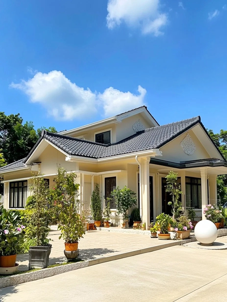 Trang trí cây cảnh mặt tiền nhà mái nhật tạo không gian sống xanh mát