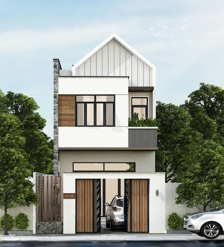 Thiết kế hài hòa tạo điểm nhấn mặt tiền nhà mái thái 2 tầng đẹp