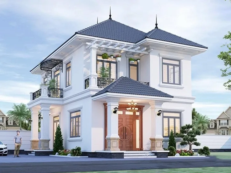 Gợi ý xây dựng từ mẫu mặt tiền nhà mái thái 2 tầng