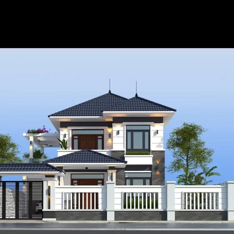 Không gian đẳng cấp từ mặt tiền nhà mái thái 2 tầng sang trọng