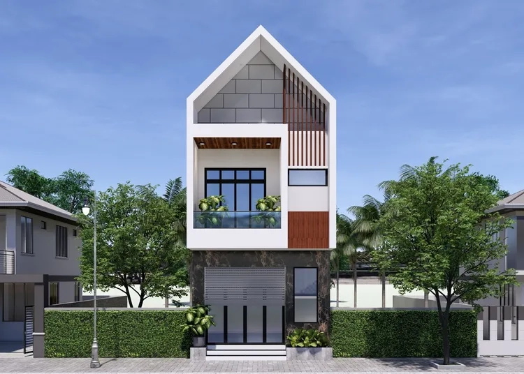 Không gian cân đối với mặt tiền nhà mái thái 2 tầng 7m