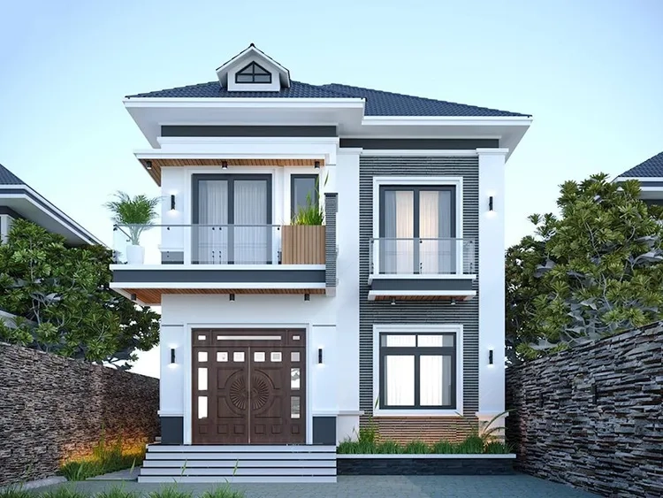 Phương án hợp lý cho mặt tiền nhà mái thái 2 tầng tiết kiệm chi phí