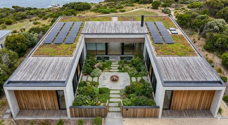 Tối giản tinh tế nhà mái bằng chữ U tối giản