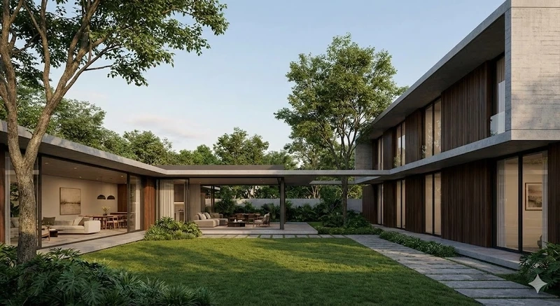 Mặt tiền ấn tượng nhà mái bằng chữ U mặt tiền đẹp