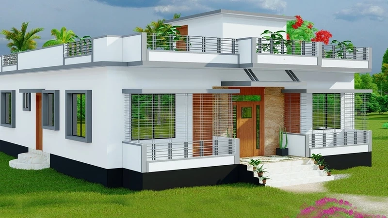 Mặt tiền sang trọng nhà mái bằng có gác lửng mặt tiền đẹp