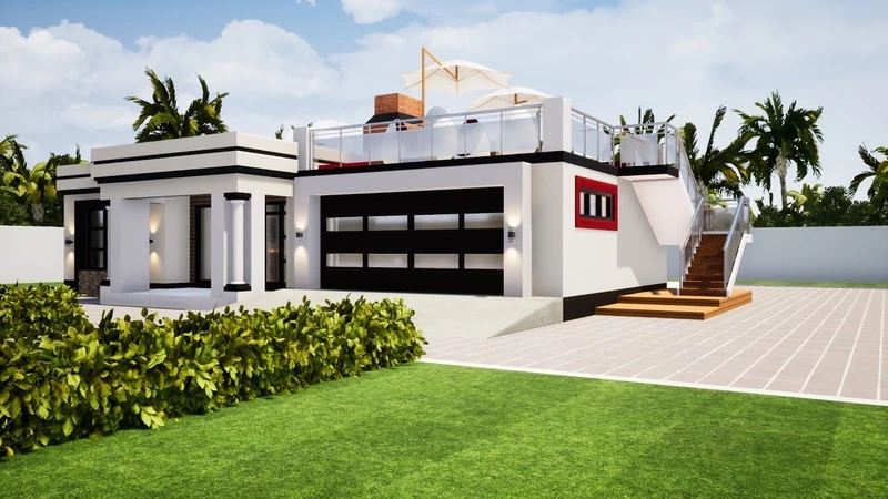 Không gian thoáng đãng nhà mái bằng có gác lửng không gian mở