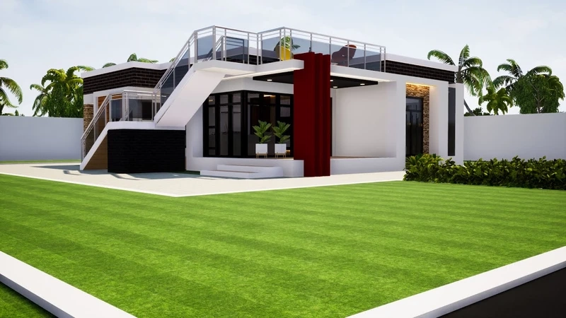 Phong cách hiện đại nhà mái bằng có gác lửng phong cách hiện đại