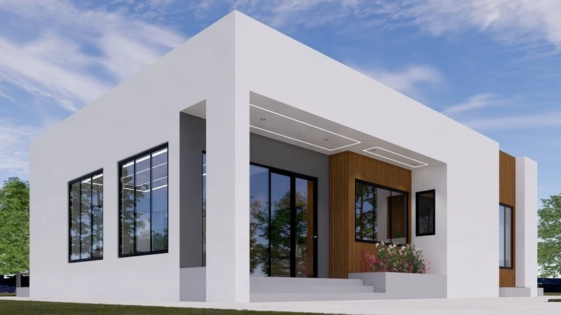 Kiến trúc đơn giản thanh lịch nhà mái bằng nhỏ kiến trúc đơn giản