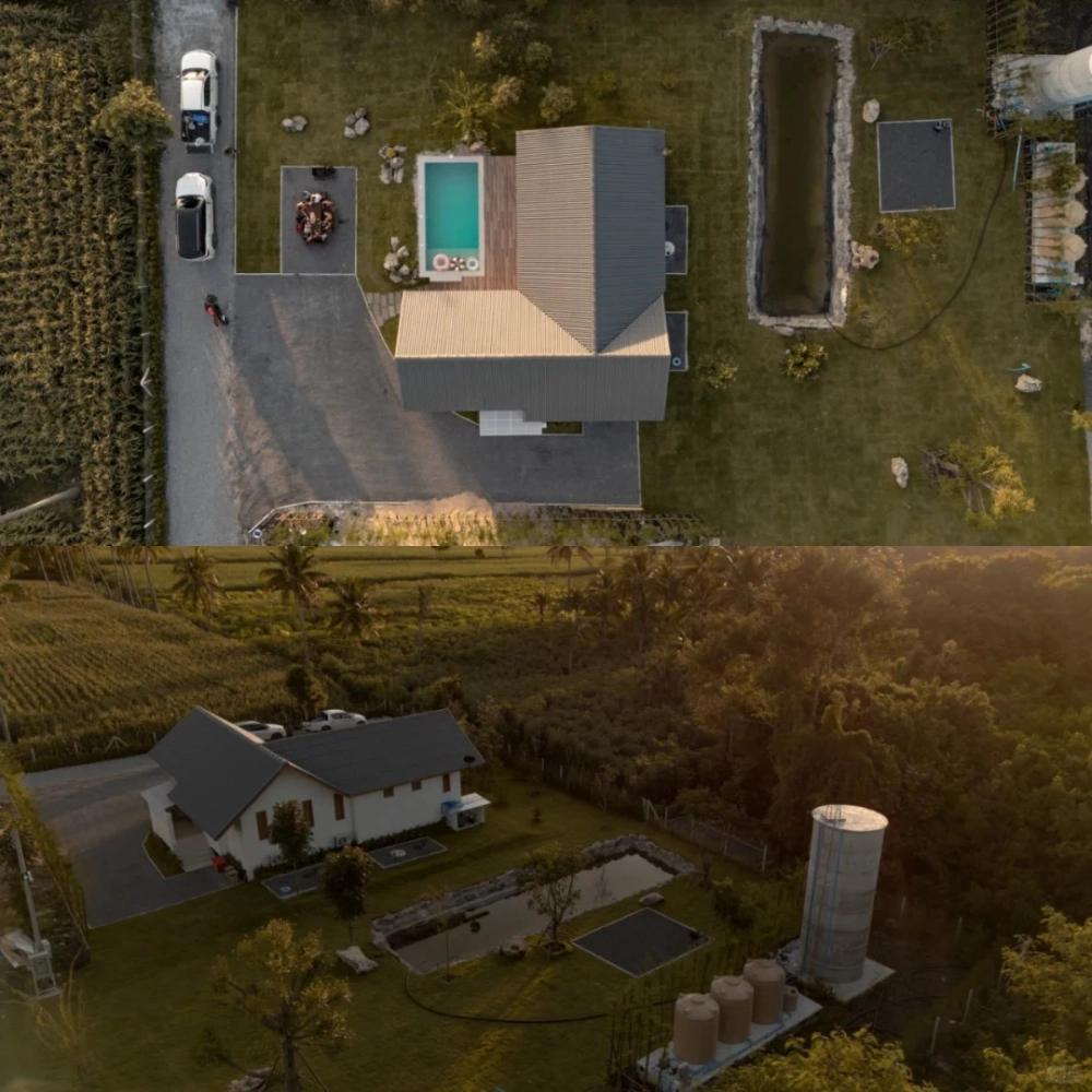 Tổng thể công trình nhà mái nhật chữ L đẹp từ mọi góc nhìn