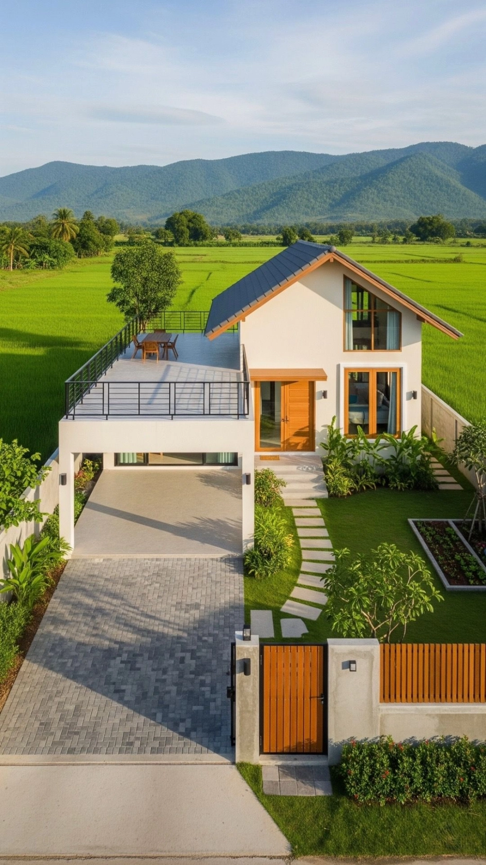 Mẫu nhà mái nhật chữ l mặt tiền 9m bề thế và hiện đại