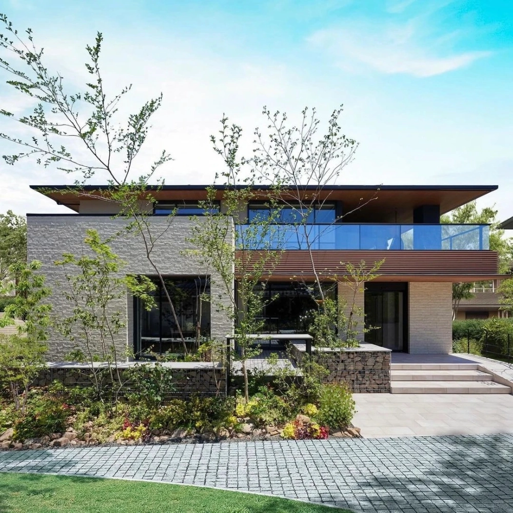 Phối cảnh ban công kính nhà mái nhật hiện đại