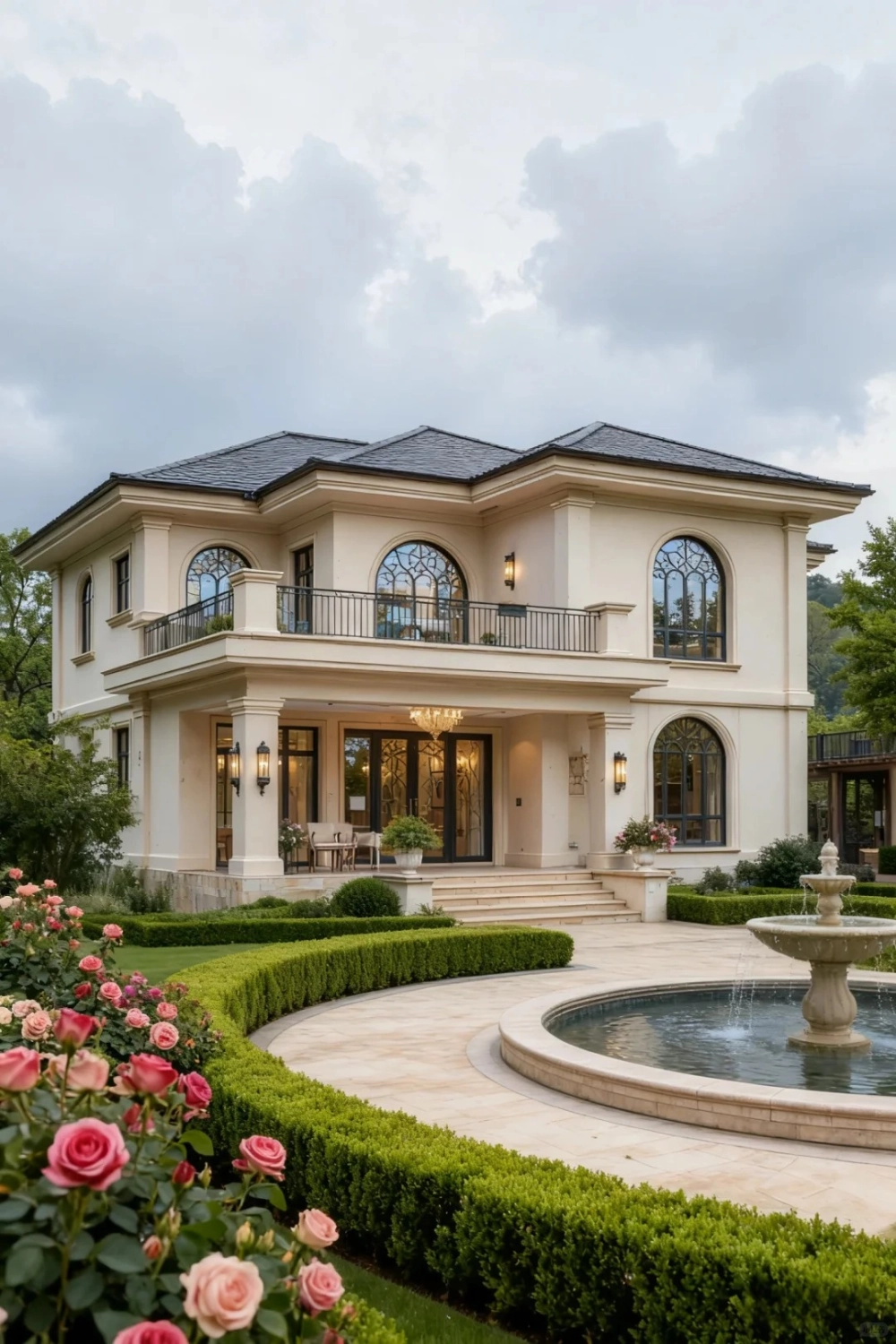 Mẫu nhà vườn mái nhật đẹp có gara ô tô thuận tiện