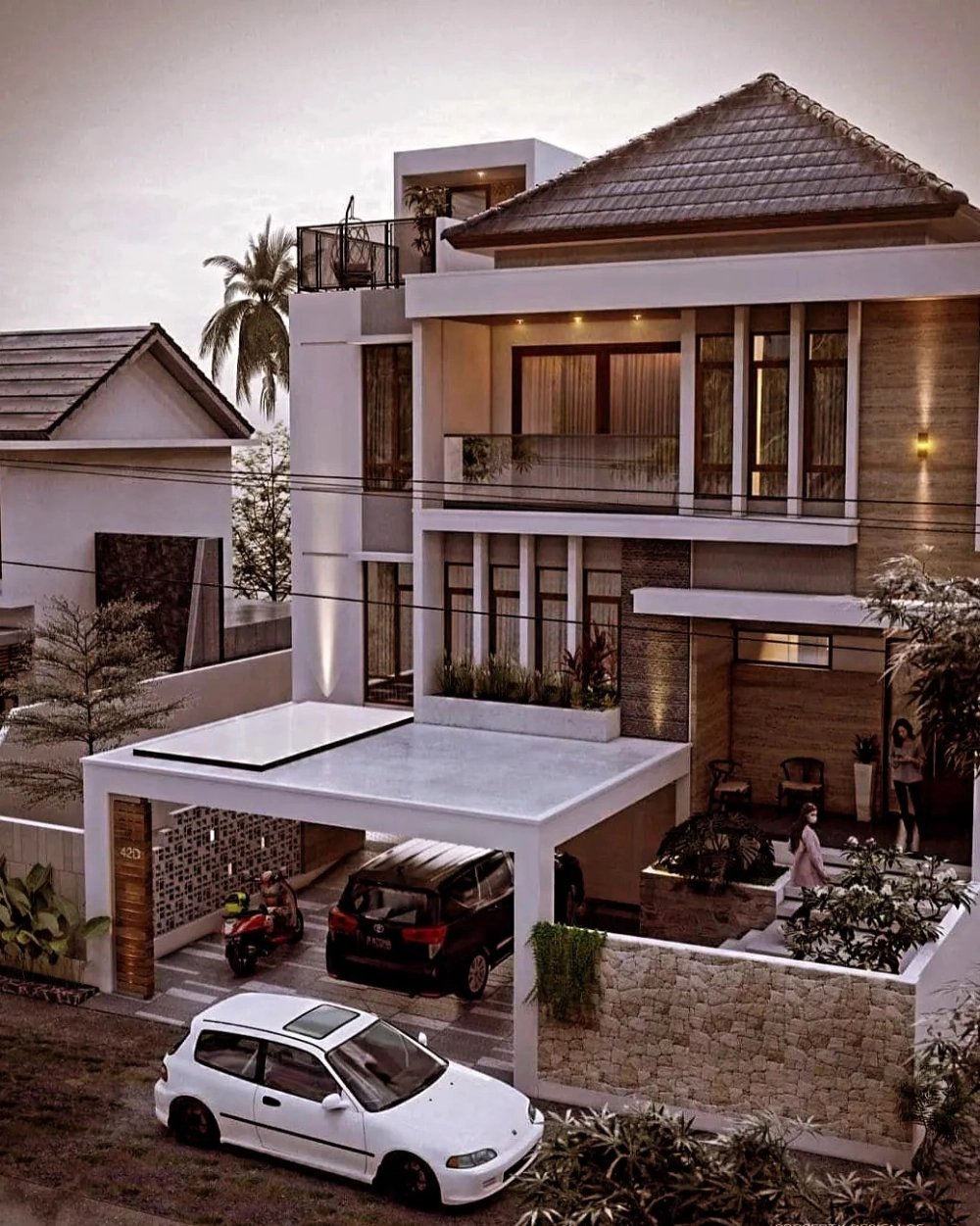 Hình ảnh biệt thự tân cổ điển mái nhật với sân vườn rộng thoáng