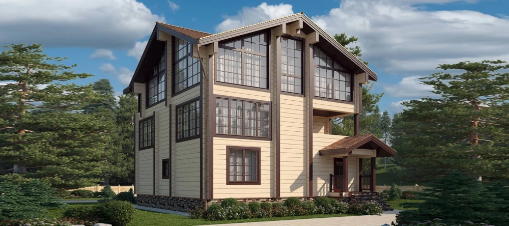 Nhà vuông mái nhật tân cổ điển với đường phào chỉ tinh xảo