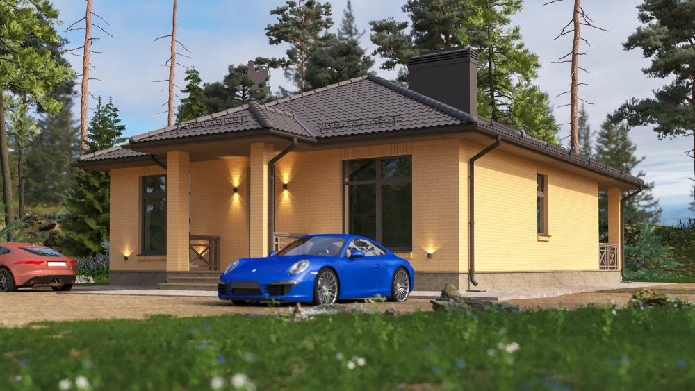 Phối cảnh nhà vuông mái nhật 4k sắc nét với sân vườn xanh mát