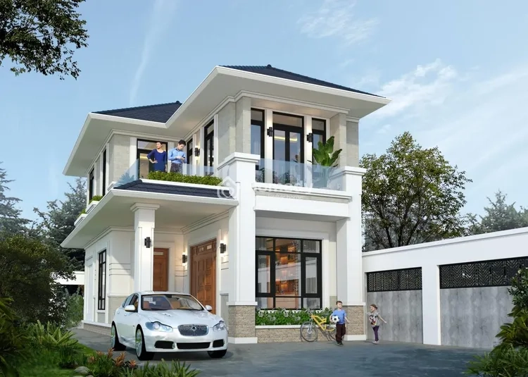 Phối cảnh cân đối cho nhà mái thái 2 tầng mặt tiền 8m