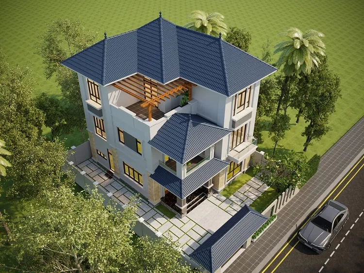 Bố cục linh hoạt với lựa chọn nhà mái thái 3 tầng chữ l