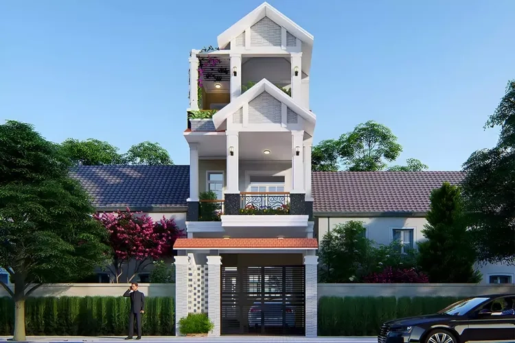 Nét quen thuộc từ thiết kế nhà mái thái 3 tầng mái ngói