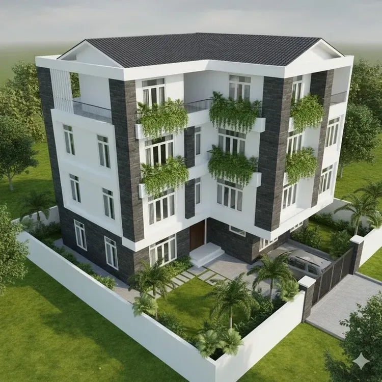 Tinh gọn công năng cùng nhà mái thái chữ l đơn giản