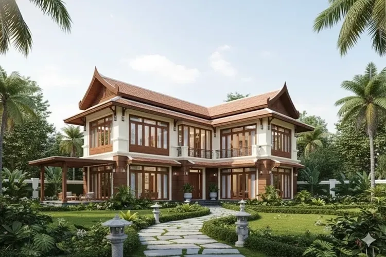 Tăng diện tích sử dụng nhờ nhà mái thái chữ l có gác lửng