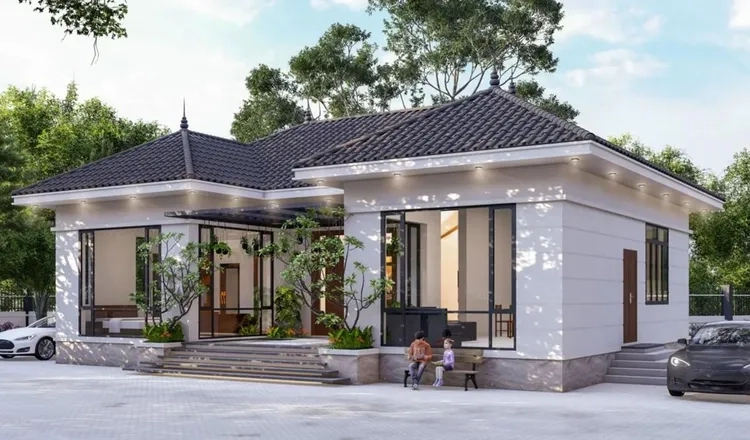 Không gian xanh mát với nhà mái thái chữ u có sân vườn