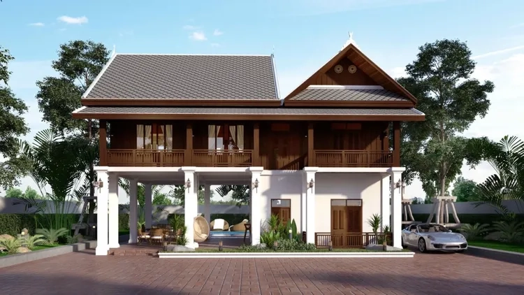 Nhà mái thái sân vườn đẹp nổi bật giữa không gian xanh