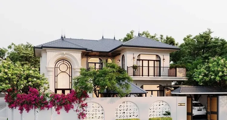 Thiết kế nhà mái thái tân cổ điển chữ u cân đối