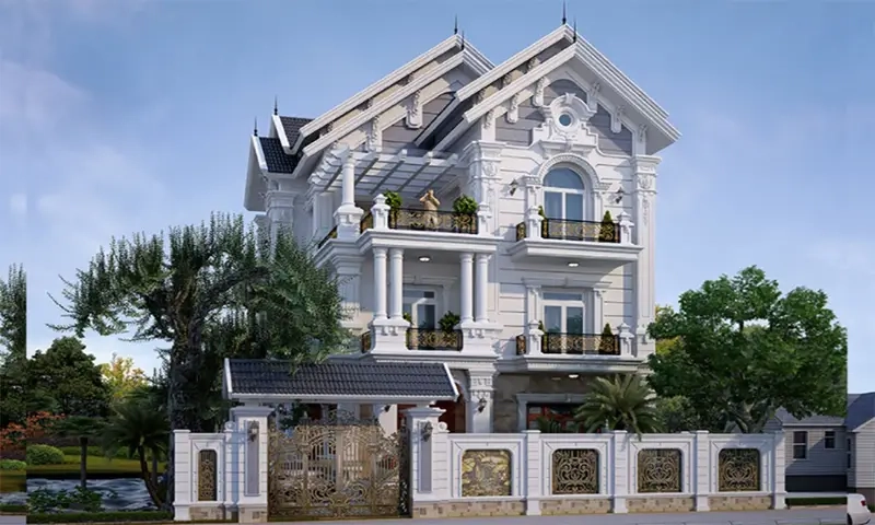 Mặt tiền biệt thự Mansard phong cách pháp sang trọng