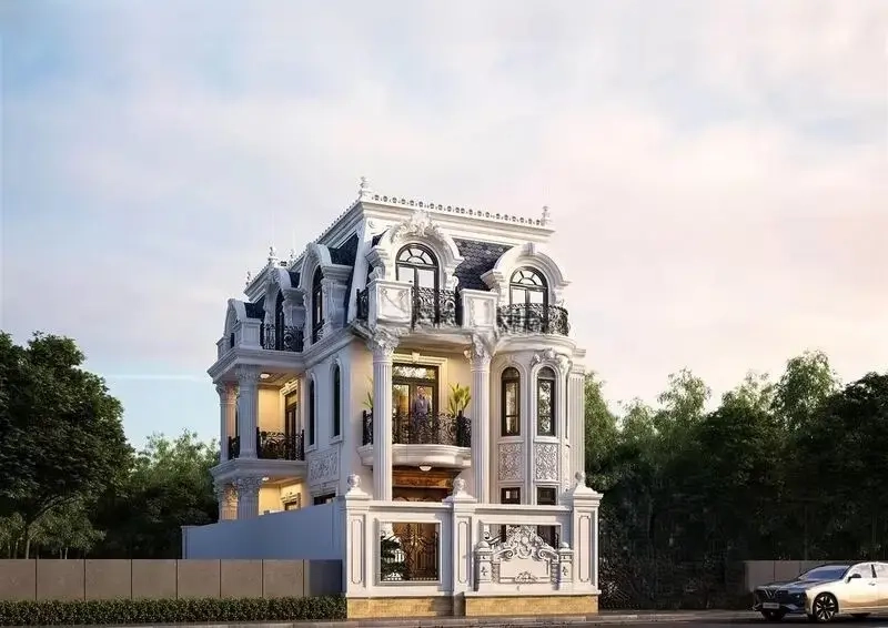 Ảnh nhà mái Mansard cổ điển thiết kế cân đối