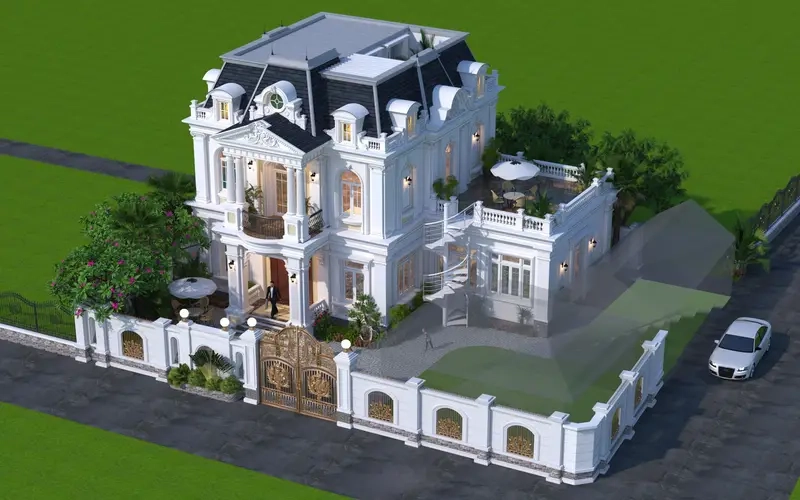 Nhà mái mansard kiểu Pháp biệt thự xa hoa