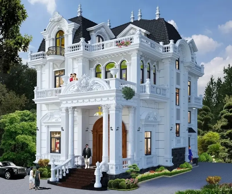 Phối cảnh nhà mái Mansard phối màu ngoại thất tinh tế