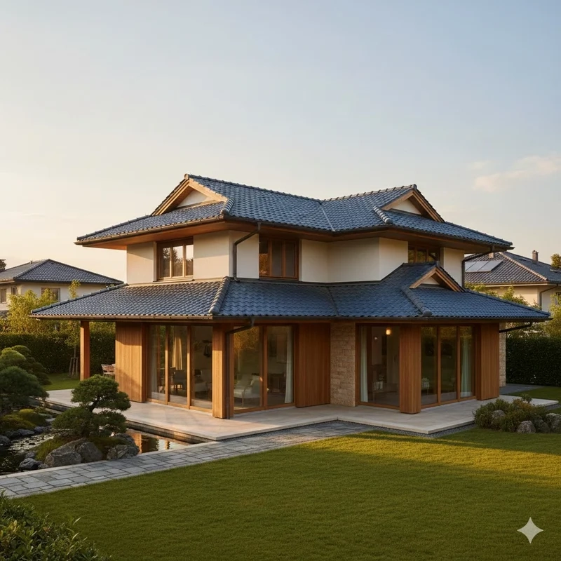 Mẫu nhà mái Nhật đẹp hài hòa thiên nhiên