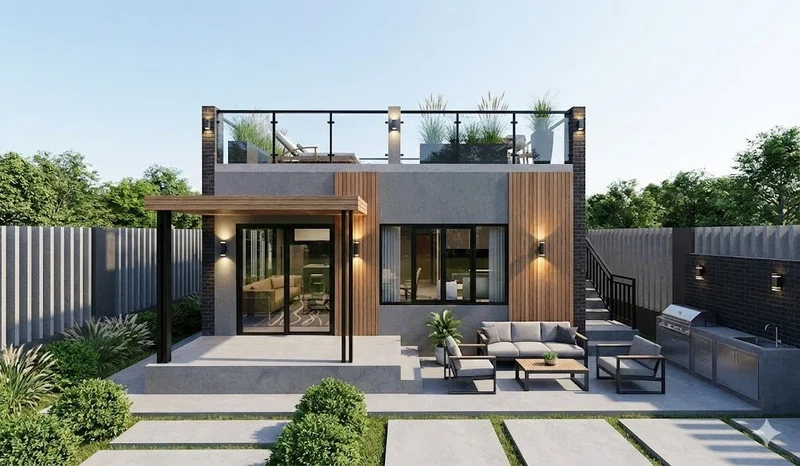 Nhà cấp 4 mái bằng có sân thượng tối ưu diện tích