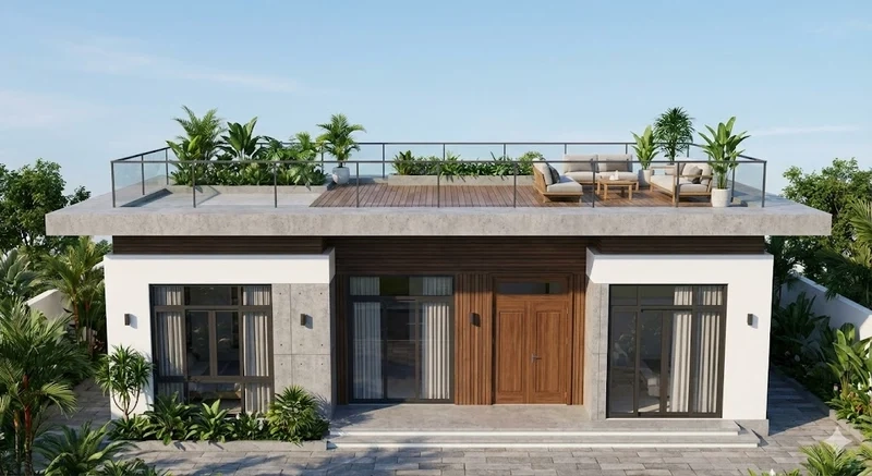 Xem ngay Nhà cấp 4 mái bằng có sân thượng thực tế