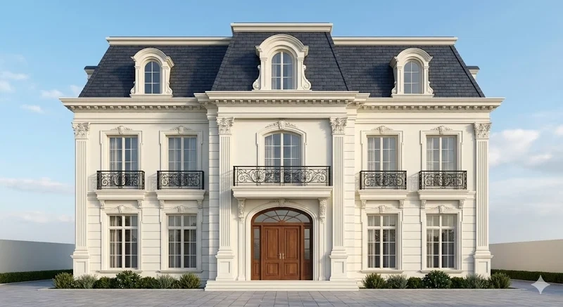 nhà mái mansard 2 tầng phong cách châu Âu