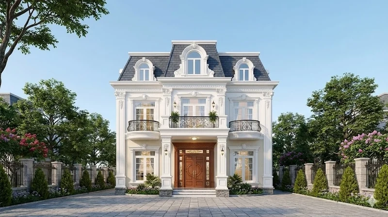 nhà mái mansard 2 tầng tối ưu không gian