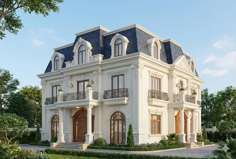 Xem ngay nhà mái mansard 2 tầng thực tế