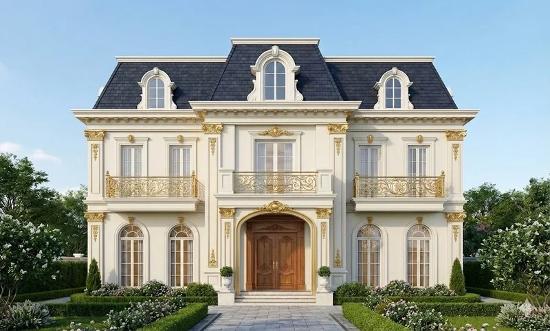 nhà mái mansard 2 tầng tạo điểm nhấn mặt tiền