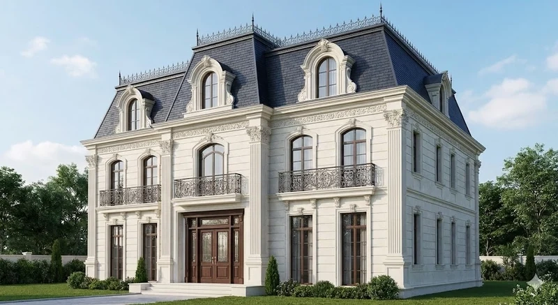 Tham khảo nhà mái mansard 2 tầng mới